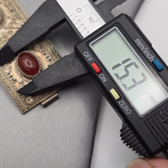 Antique 900 Silver Cannetille Carnelian Cabochon Hinged Panel Bracelet 7" - Picture 14 of 16